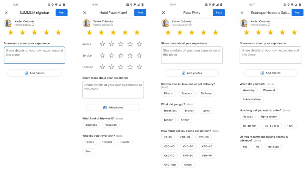 Google Maps reviews expanded form